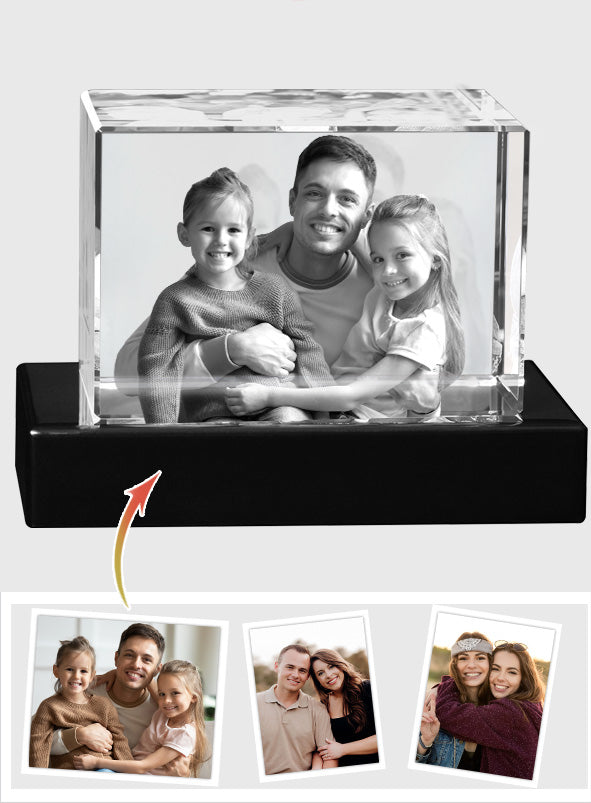 Custom Photo - Personalized Father Laser Engraving 3D Cuboid Shaped Crystal Lamp