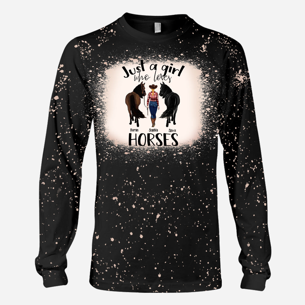 Just A Girl Who Loves Horses - Personalized Horse Bleached T-Shirt