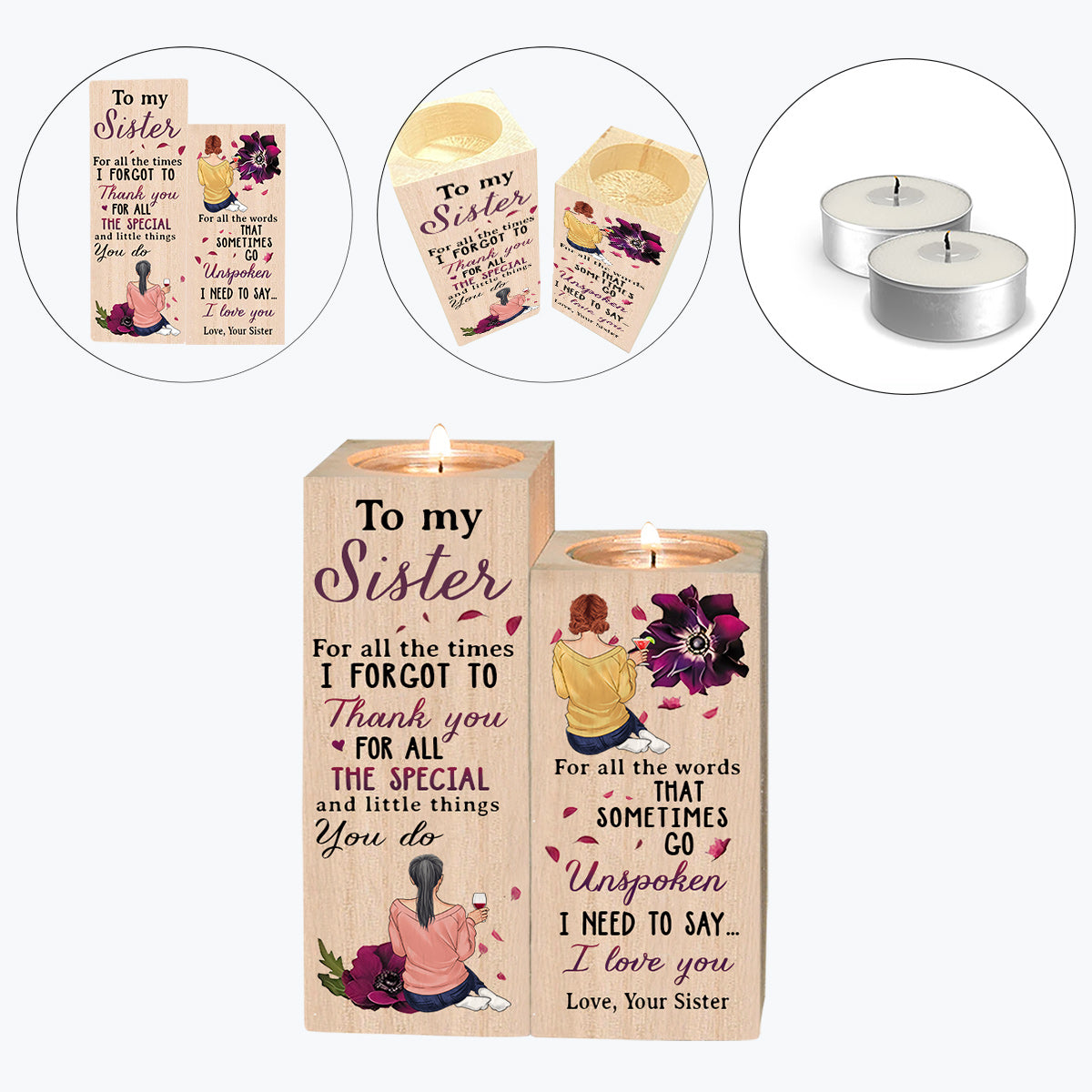To My Sister - Personalized Sister Candle Holder