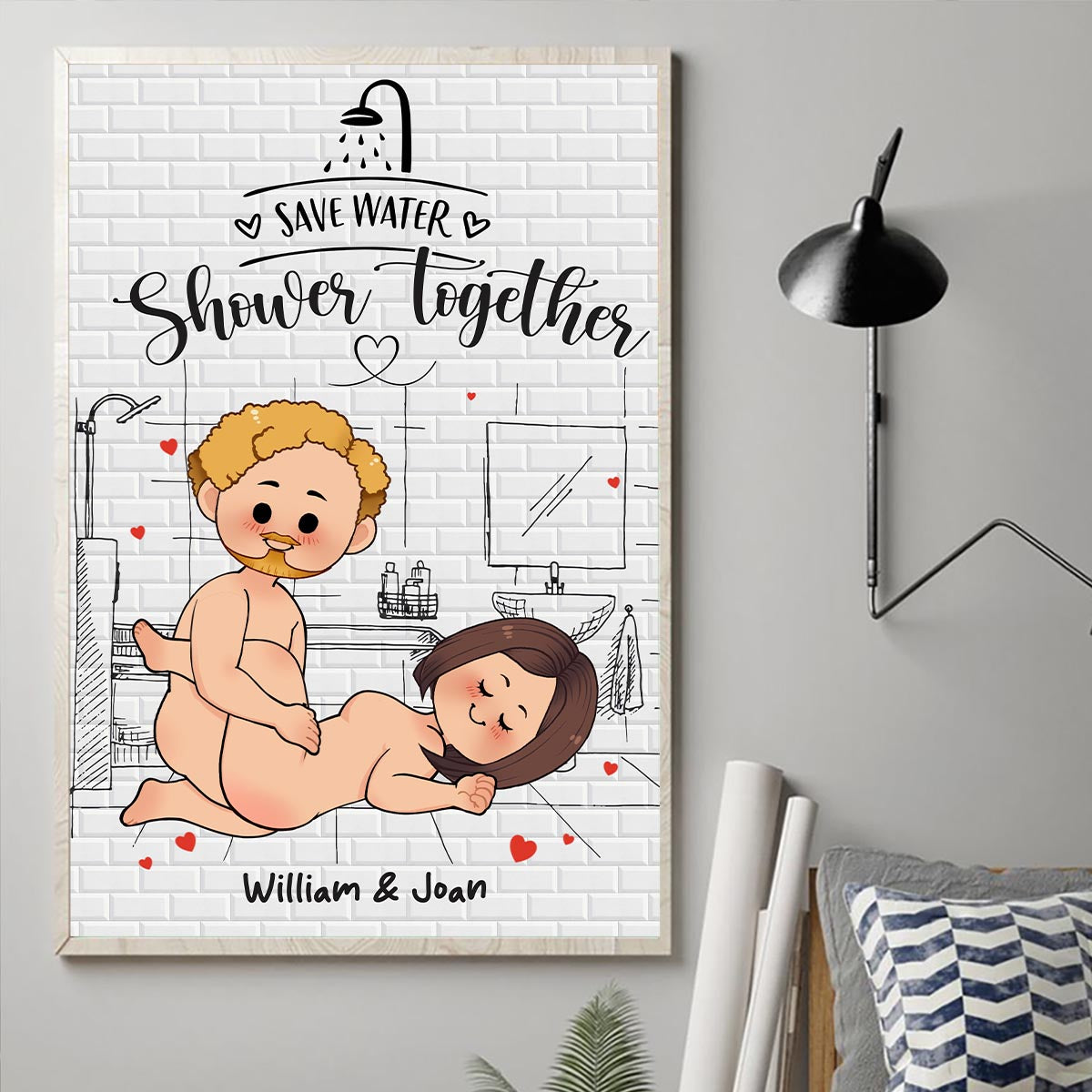 Save Water Shower Together - Personalized Couple Canvas And Poster