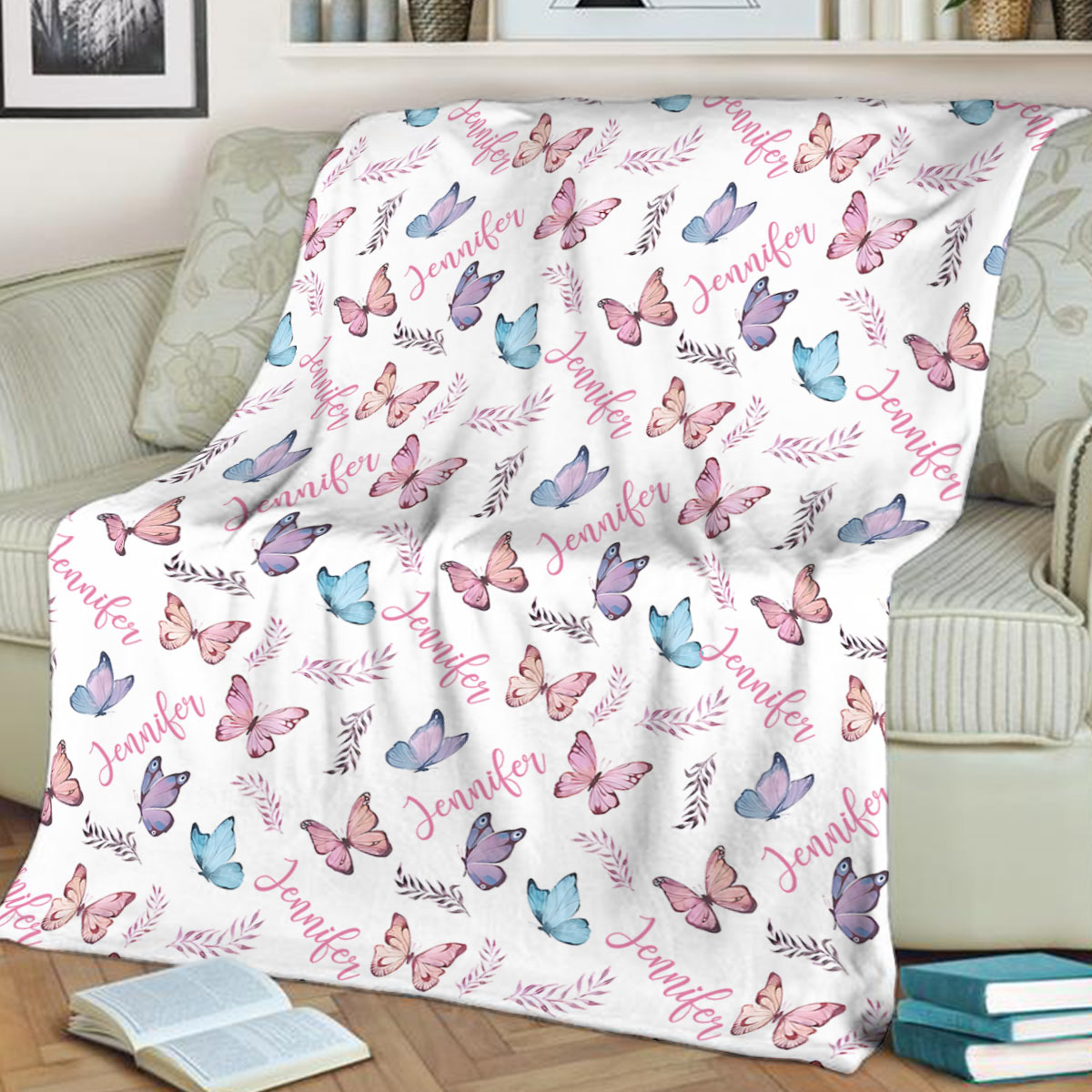 Schmetterlings-Decke mit individuellem Namen – Personalisierte Decke für Stiefmütter