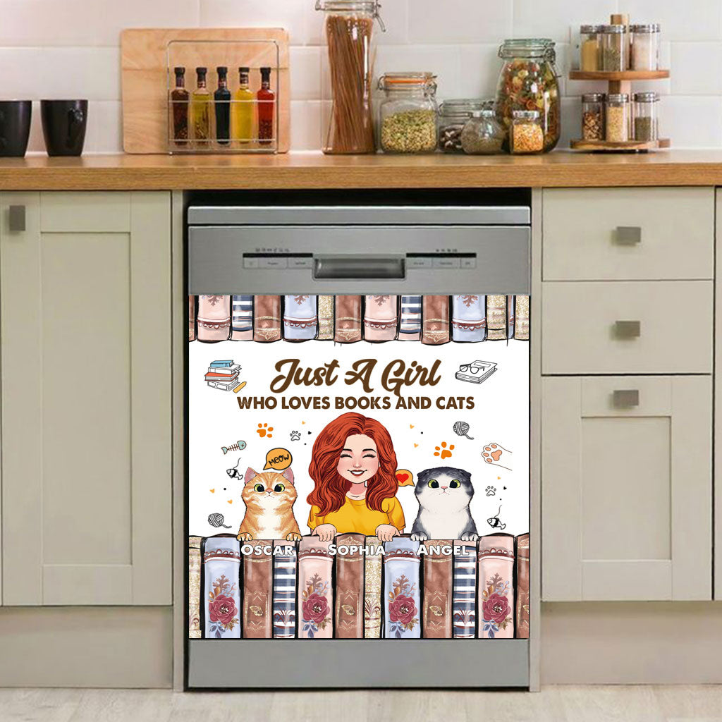 Love Books And Cats - Personalized Book Dishwasher Cover