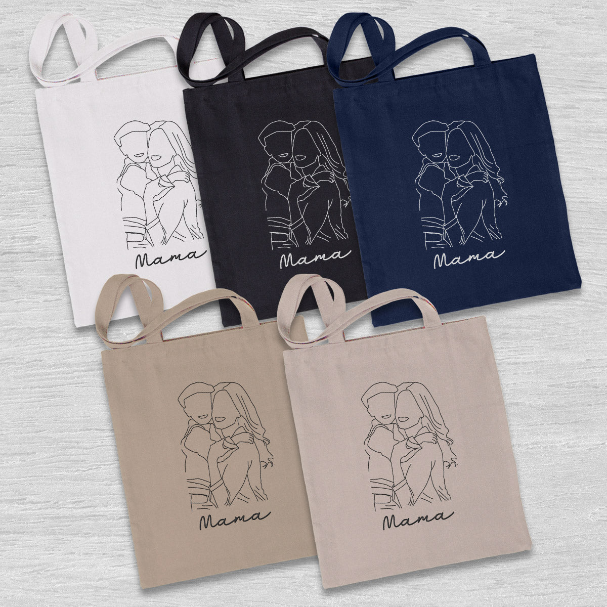 Custom Photo Line Art - Personalized Mother Embroidered Tote Bag