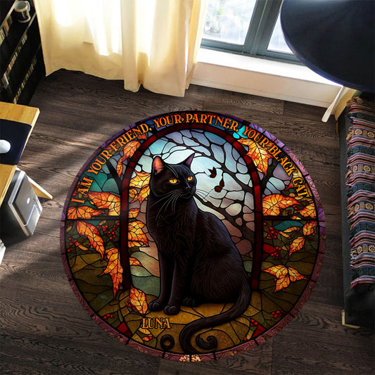 Black Cat - Personalized Black Cat Round Rug