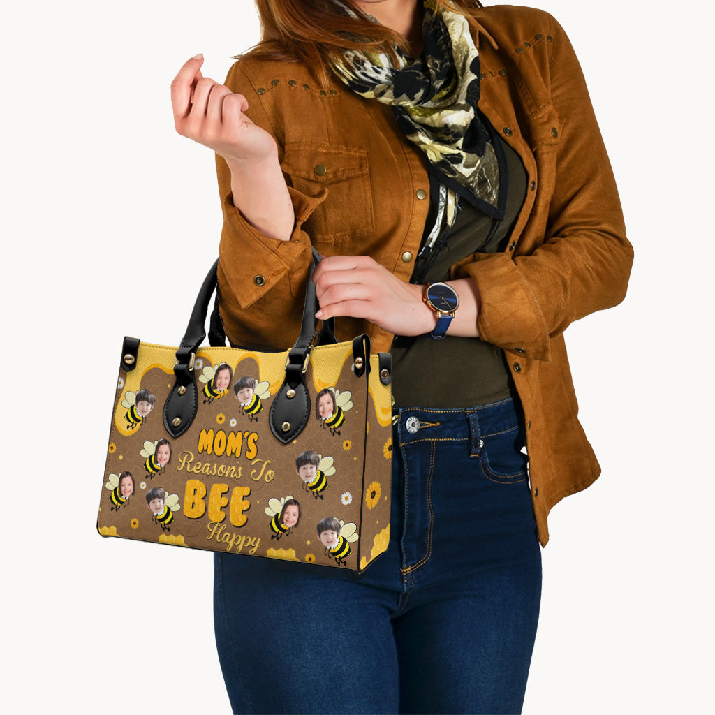 Bee Happy - Gift for grandma, mom - Personalized Leather Handbag