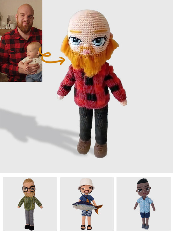 Custom Doll Made From Photo - Gift for dad - Personalized Hand Knitted Doll