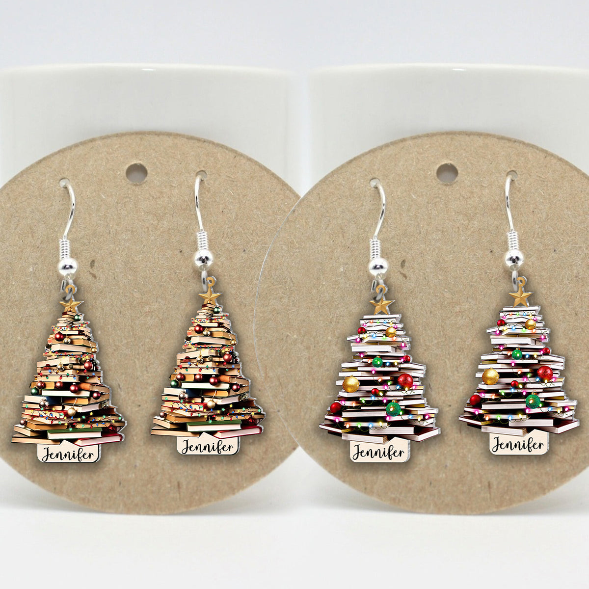 Just A Girl Who Loves Books Christmas Tree - Personalized Book Earrings