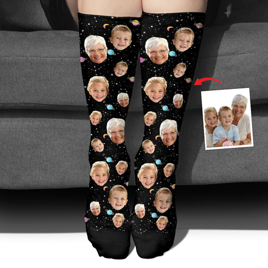 Custom Face Galaxy - Personalized Grandma Socks