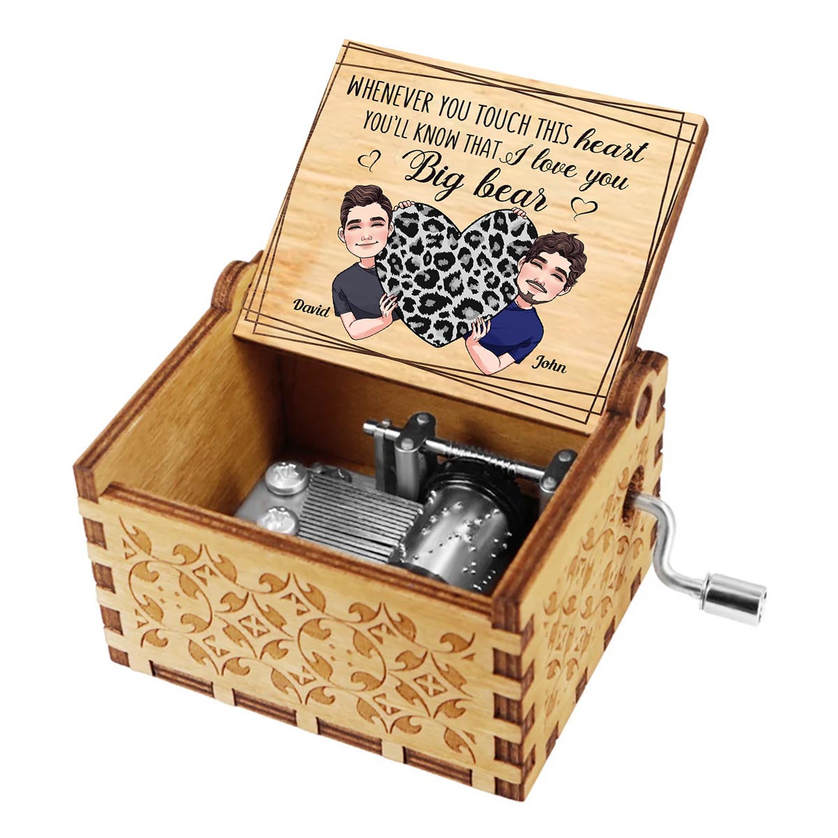 Whenever You Touch This Heart - Gift for mom, grandma, grandpa, daughter, son, granddaughter, grandson, wife, husband, dad, aunt, uncle, sister, brother - Personalized Hand Crank Music Box