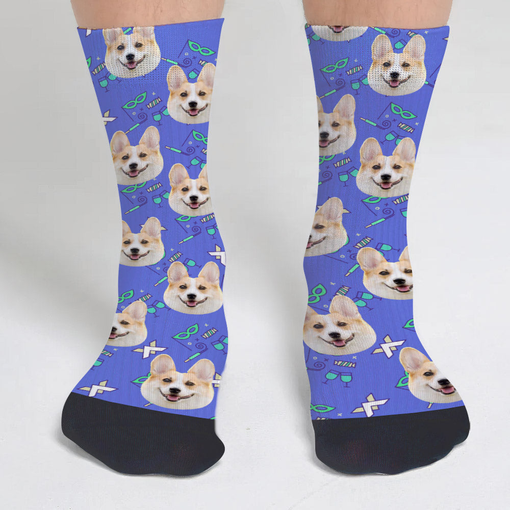 Custom Face Party Pattern - Personalized Dog Socks