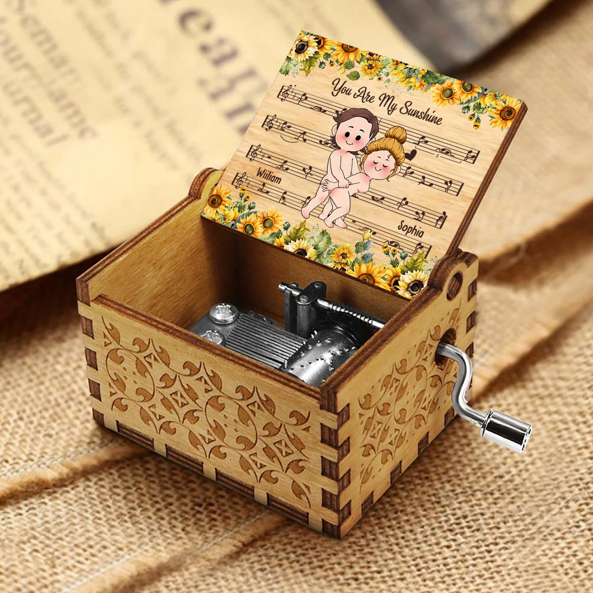 You Are My Sunshine - Personalized Couple Hand Crank Music Box
