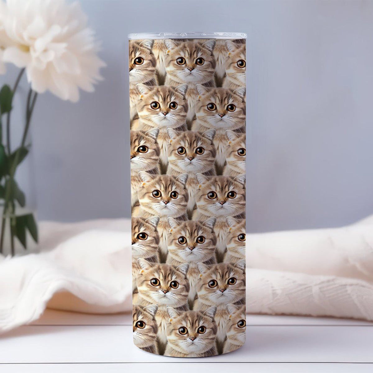 Cute Cat Dog Pet Photo Pattern - Gift for cat lovers, dog lover - Personalized Skinny Tumbler