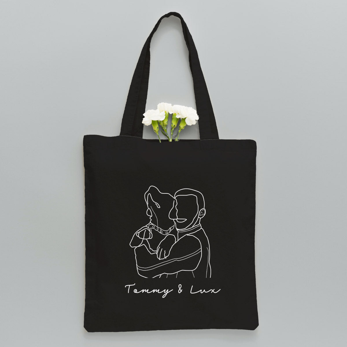 Individuelle Foto-Strichzeichnung – Personalisierte Tragetasche mit Hundestickerei