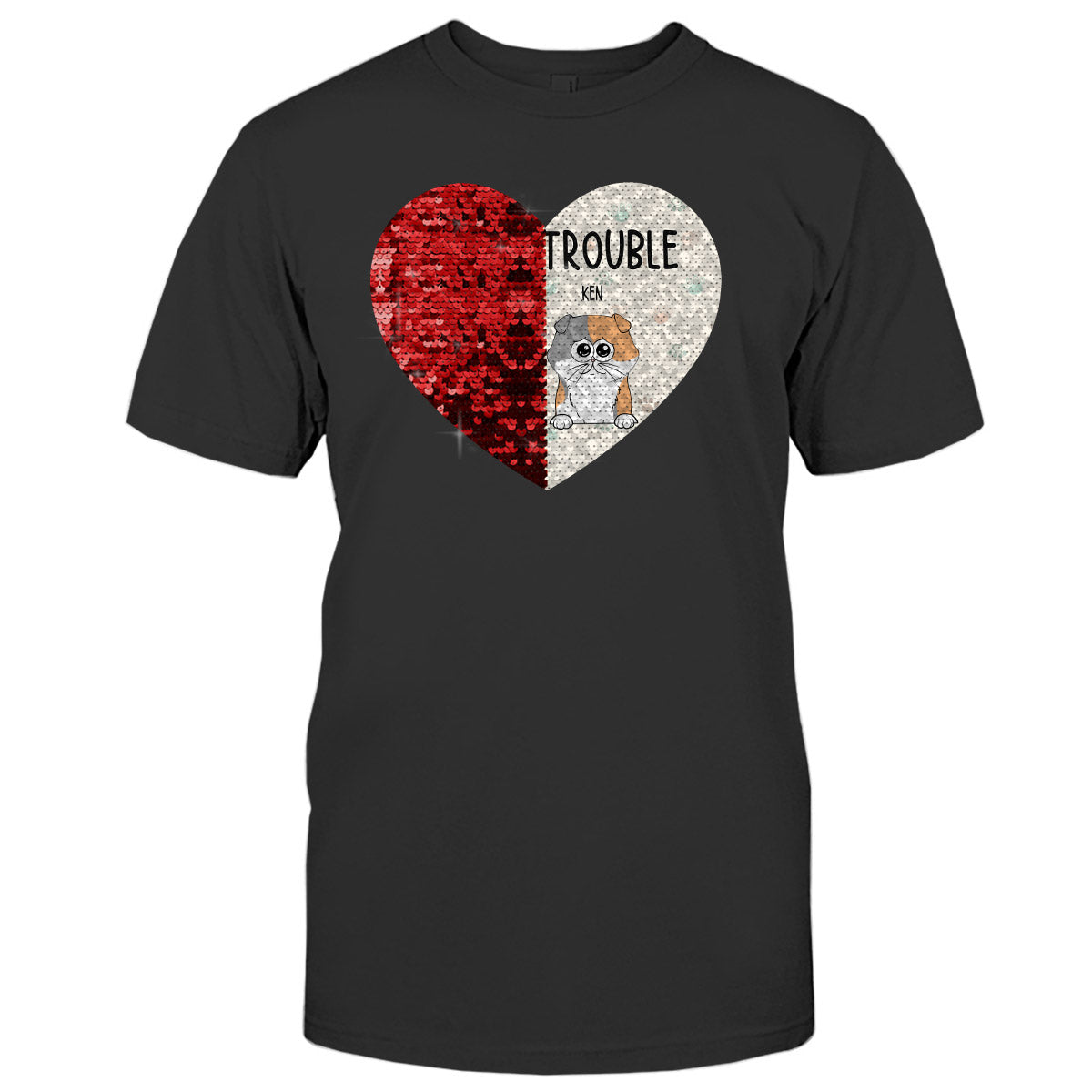 Double Trouble - Gift for dog lovers - Personalized Sequin T-shirt
