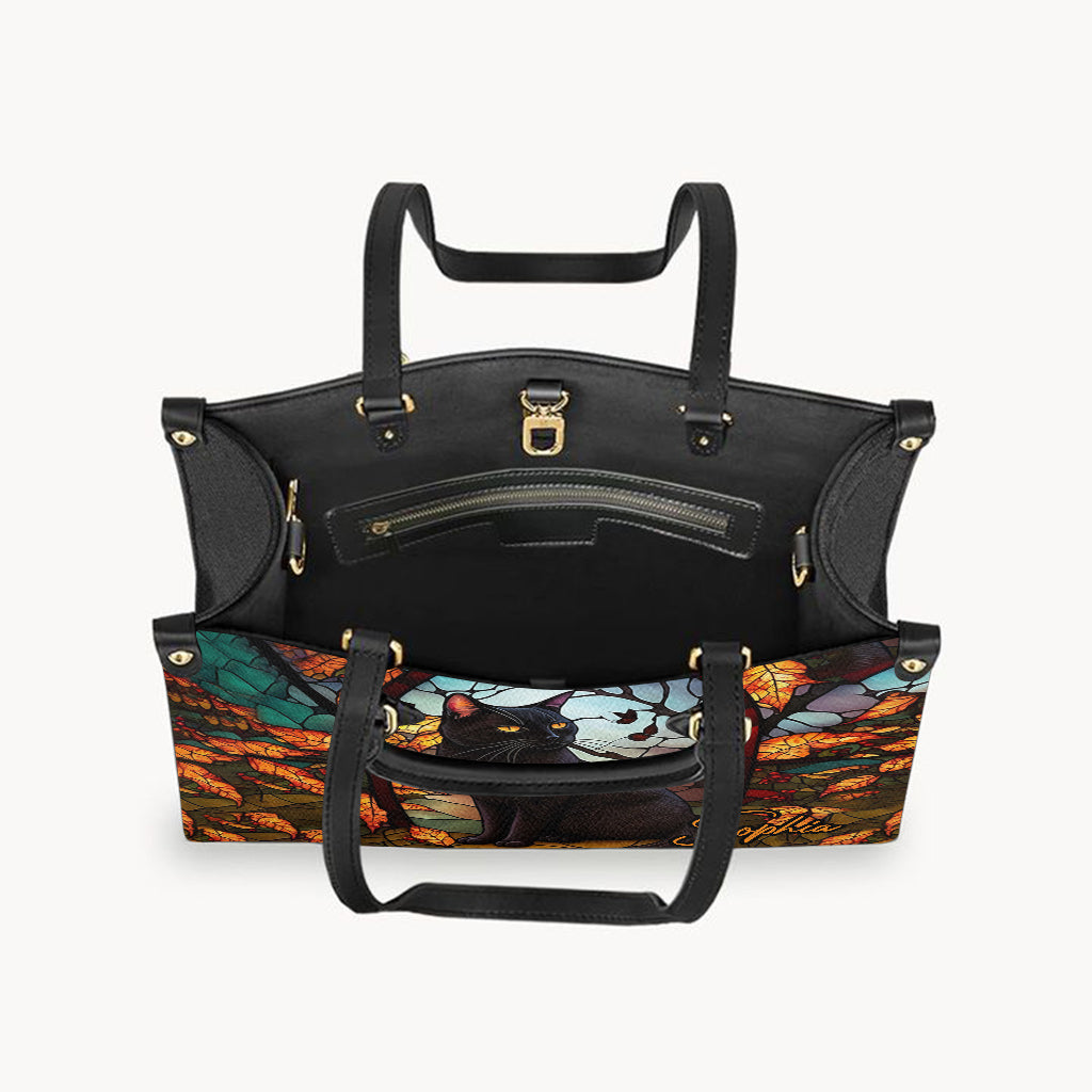 Black Cat - Personalized Black Cat Leather Handbag