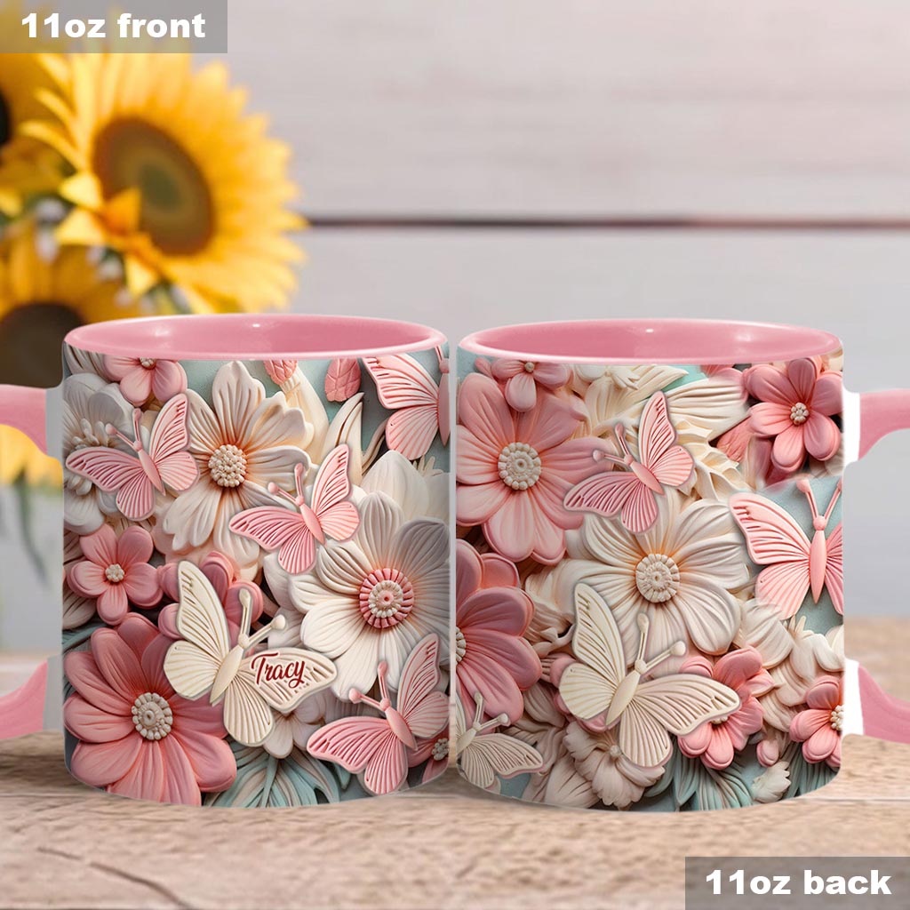 Butterfies And Flowers - Personalized Butterfly Accent Mug