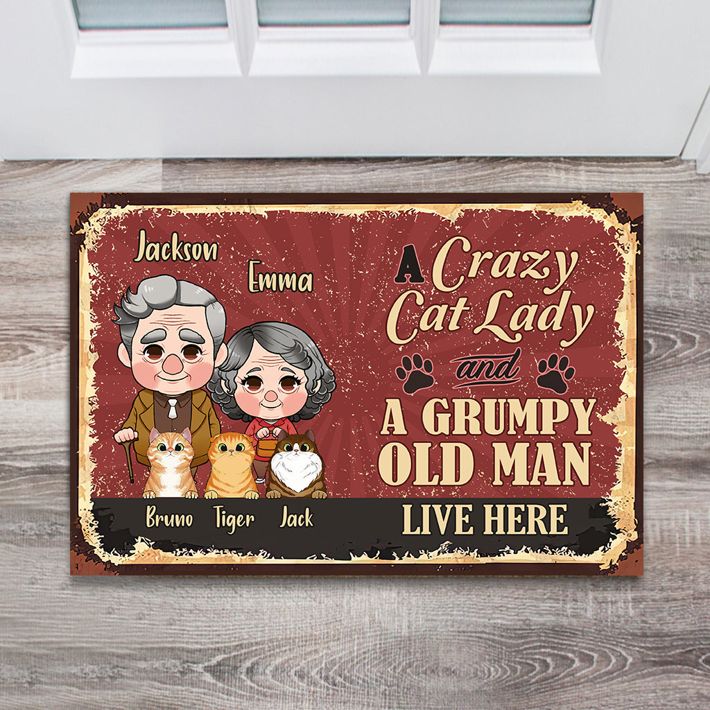 A Crazy Cat Lady And A Grumpy Old Man - Personalized Husband And Wife Doormat