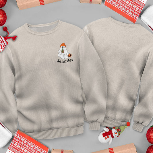 Little Ghost Ice Coffee - Personalized Halloween Ugly Sweater