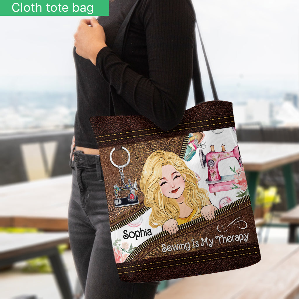 Sewing Is My Therapy - Personalized Sewing Tote Bag