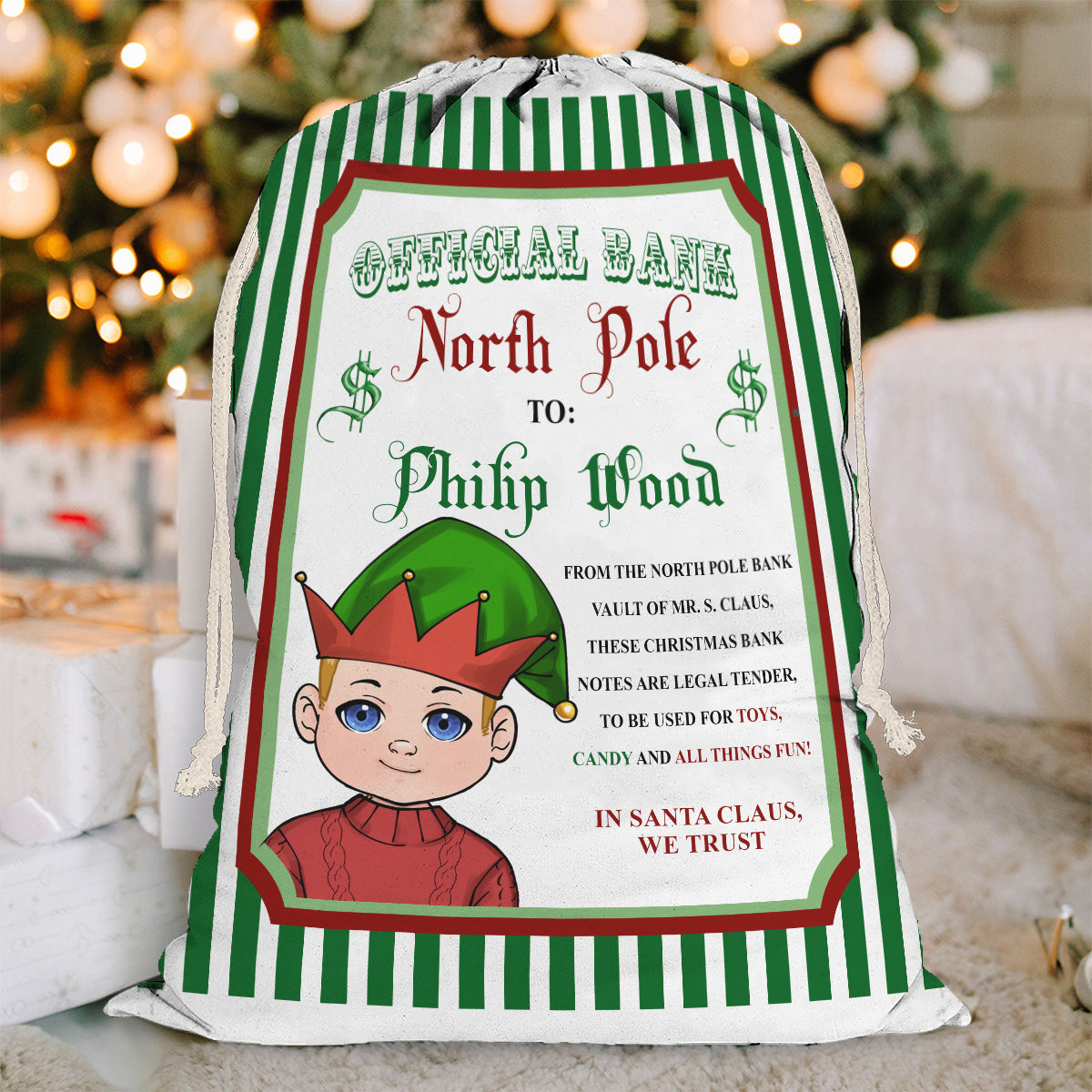 Official Bank North Pole - Personalized grandson Drawstring Tote Bag