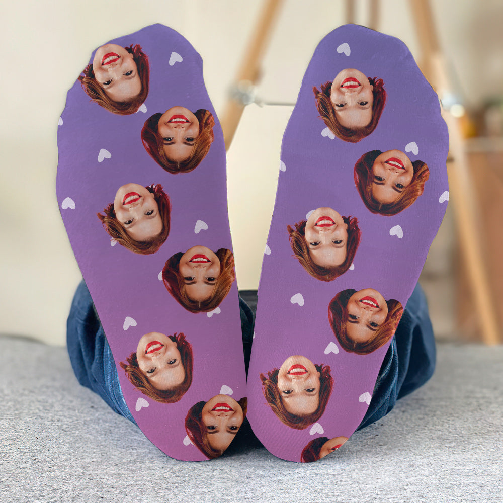 Custom Face Purple Pattern - Personalized Bestie Socks