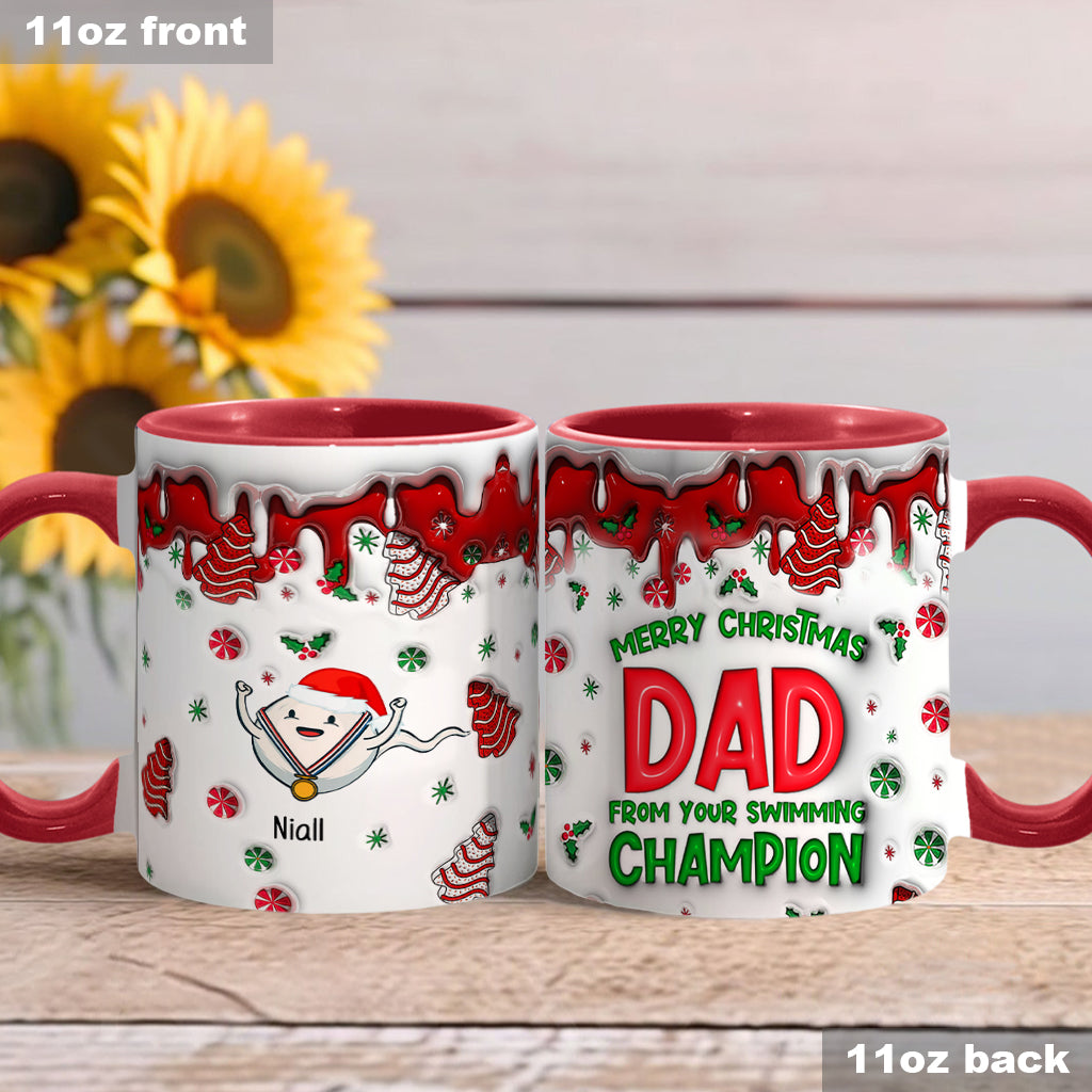 Merry Christmas Dad From Your Swimming Champion - Personalized Father Accent Mug