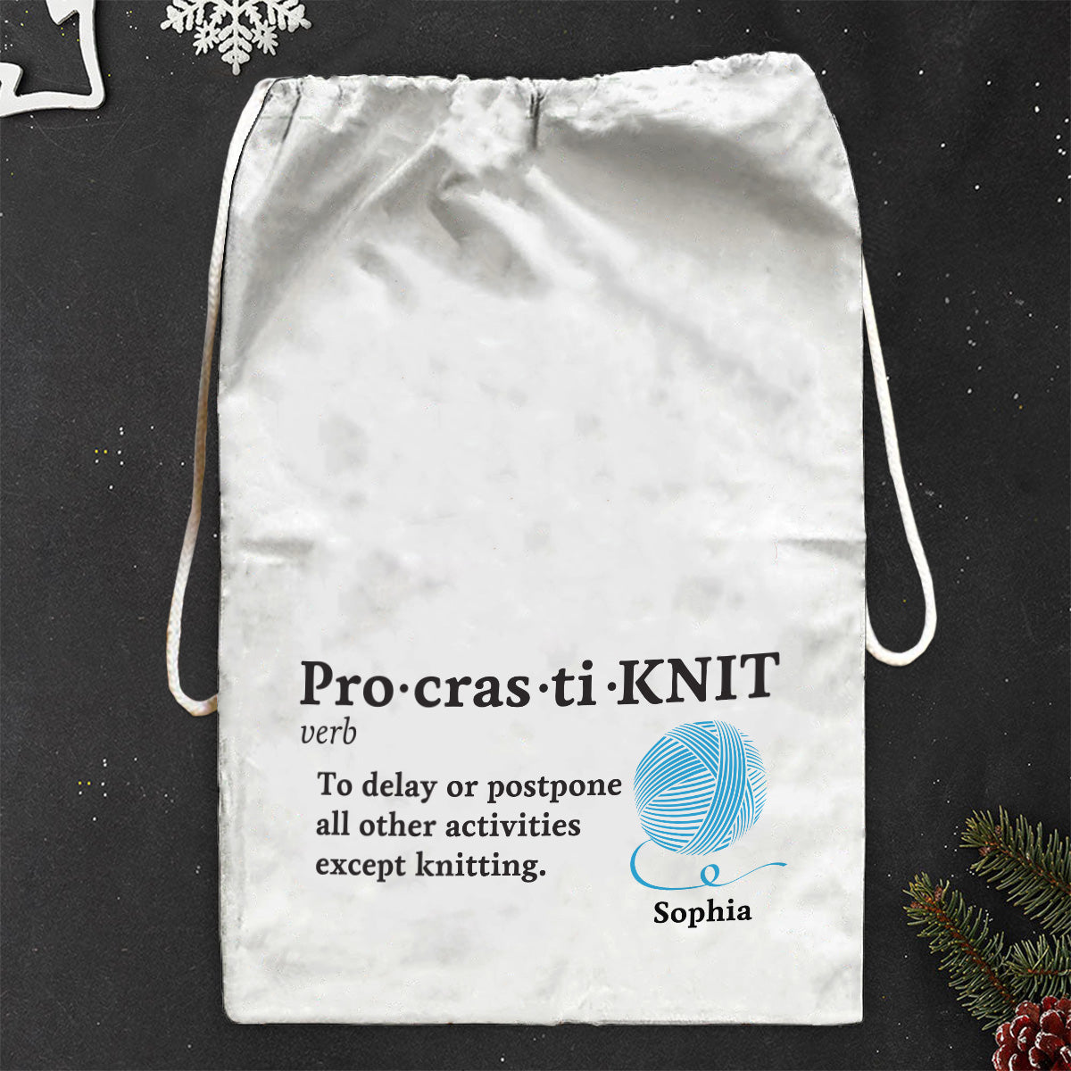 Pro-cras-ti-KNIT - Personalized Knitting Drawstring Tote Bag
