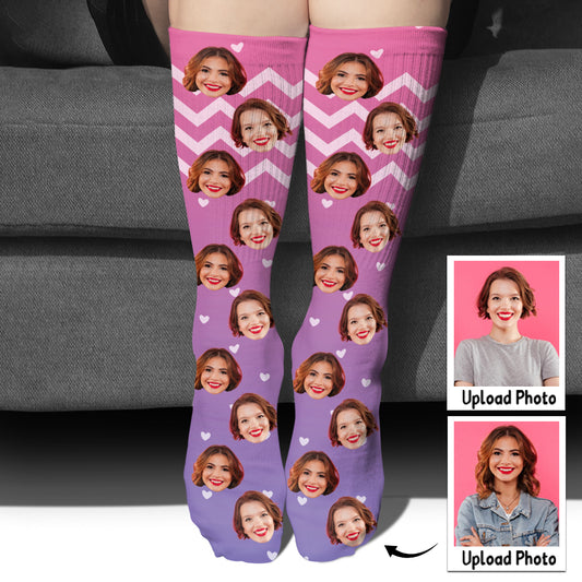 Custom Face Purple Pattern - Personalized Bestie Socks