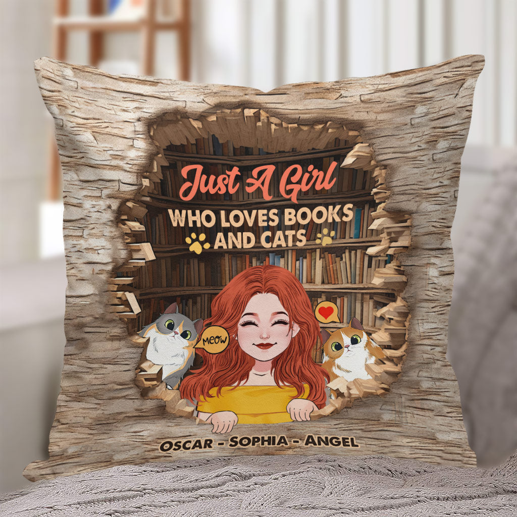 Love Books And Cats - Personalized Book Throw Pillow