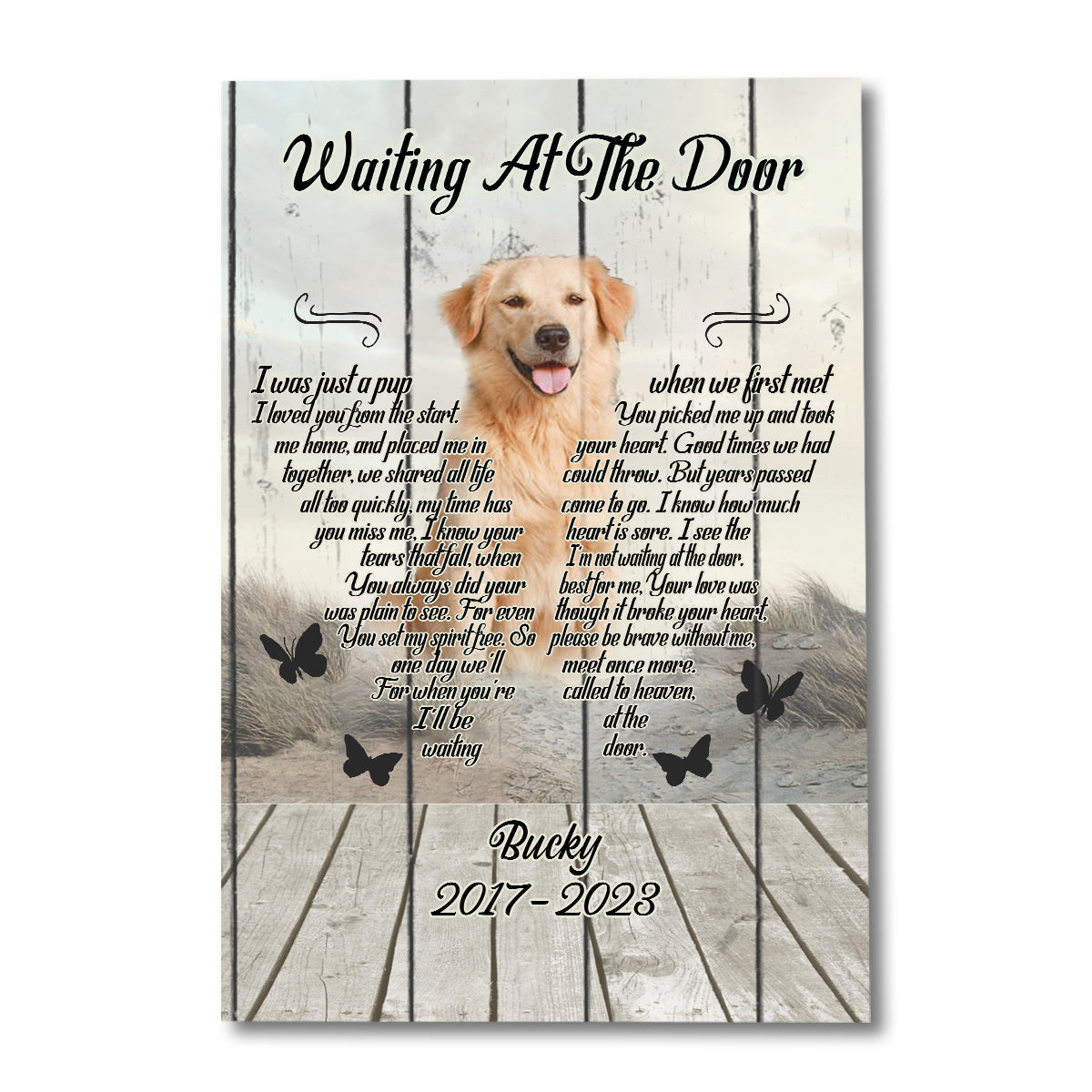 Wartend an der Tür – Personalisierte Hundeleinwand und Poster