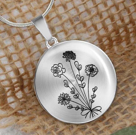 Birthday Flower - Gift for mom, wife,girlfriend, grandma - Personalized Round Pendant Necklace