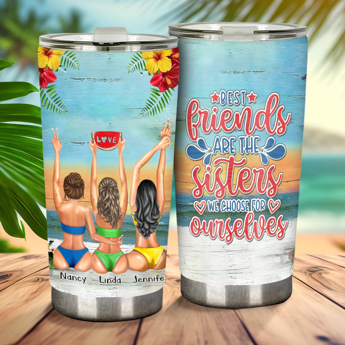 Ich liebe dich bis zum Strand und zurück – Geschenk für die beste Freundin/Schwester – Personalisierter Becher