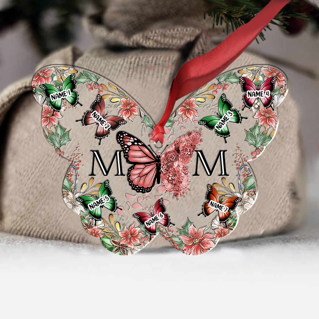 Mom & Children Butterflies Christmas Flower - Personalized Mother Ornament