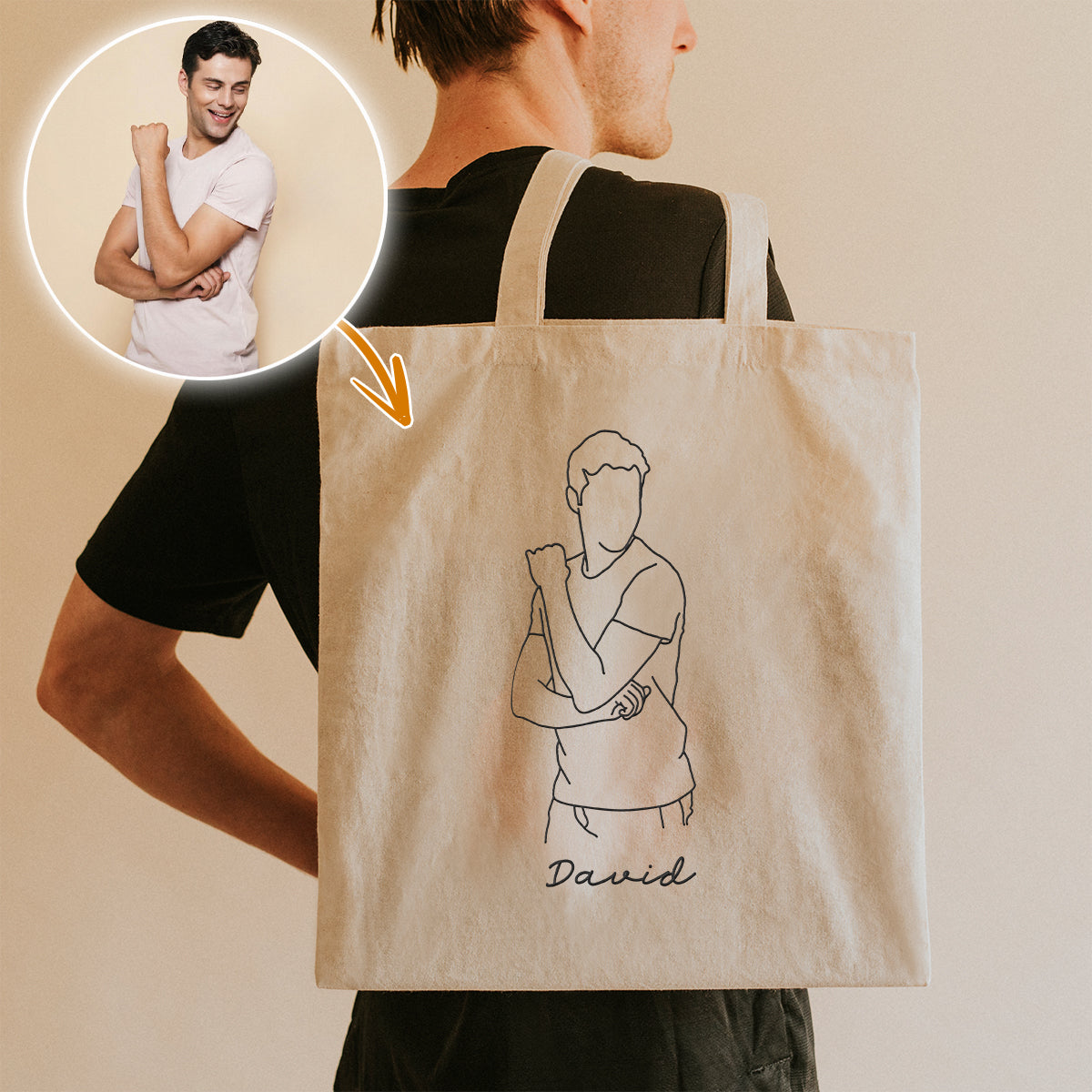 Custom Photo Line Art - Personalized Son Embroidered Tote Bag