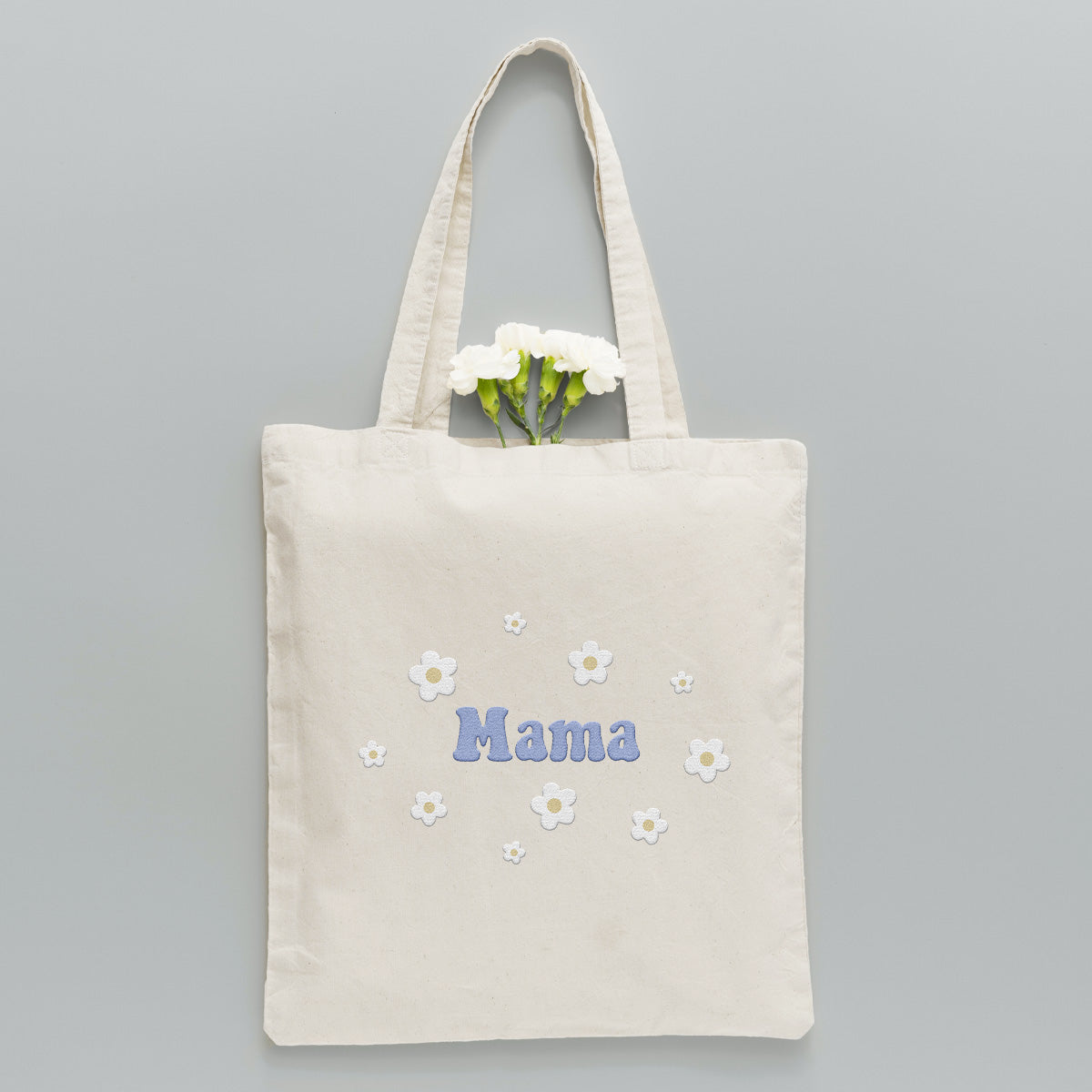 Personalisierte Tragetasche mit Namensaufdruck und Blume – bestickt für Stiefmütter