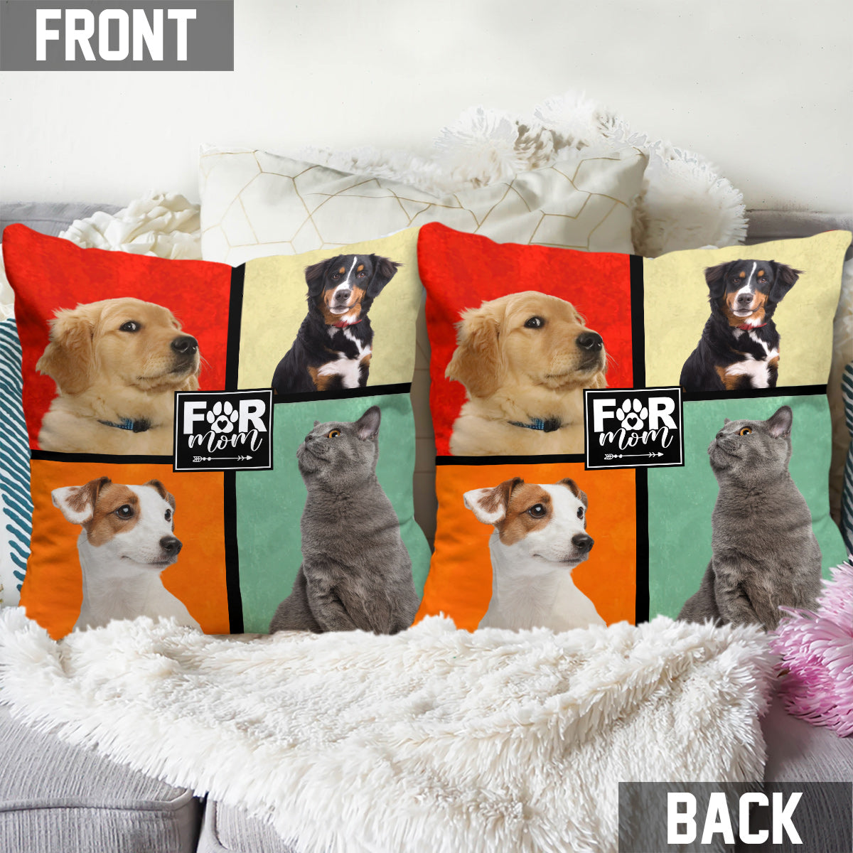 Dog Mom/ Cat Mom/ Fur Dad.... - Gift for dog lovers, cat lover - Personalized Throw Pillow