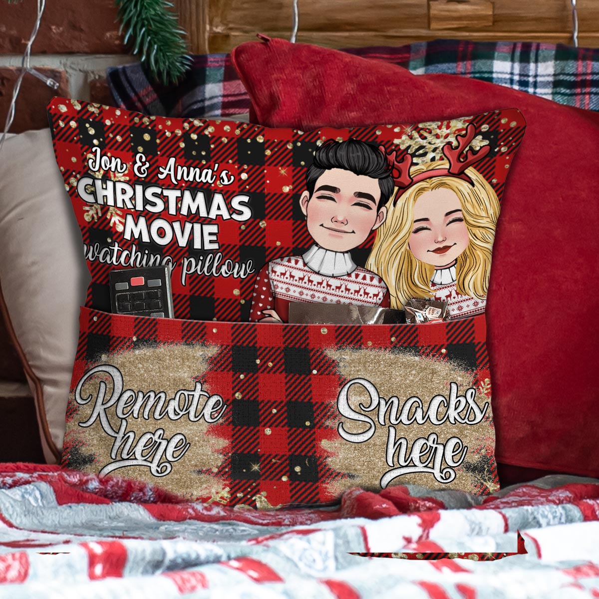 Christmas Movie Watching Pillow - Personalized Couple Pocket Pillow