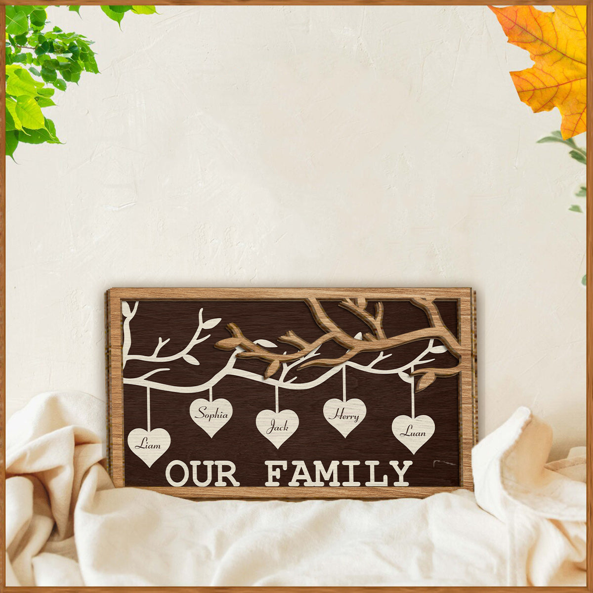 Family Tree Hanging - Personalized Family 2 Layered Wood Sign / Wood Plaque