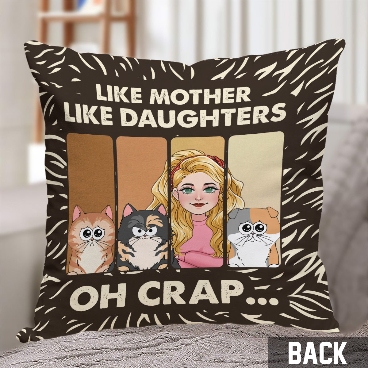 Tel père, telle fille, tel fils - Coussin décoratif personnalisé pour amoureux des animaux (chats, chiens)