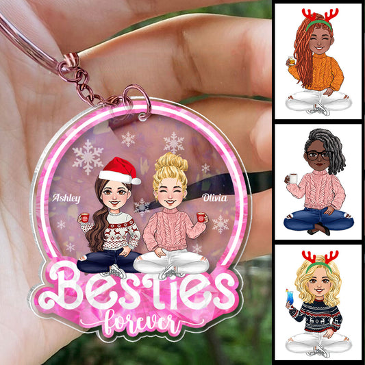 Besties Forever Glitter Pink - Personalized Bestie Transparent Keychain
