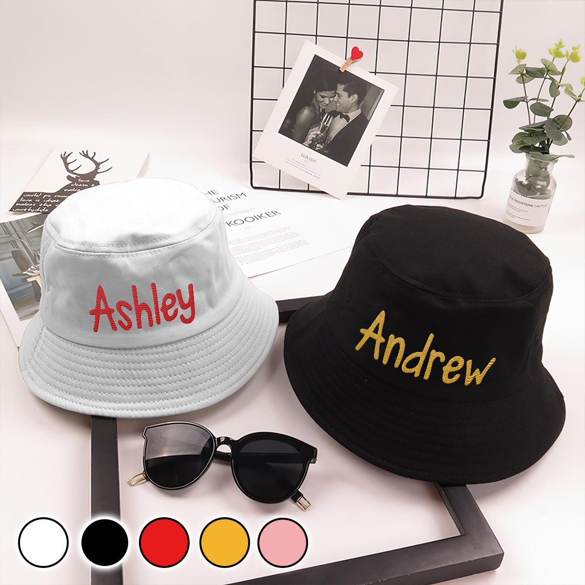 Custom Name - Personalized Couple Embroidered Bucket Hat
