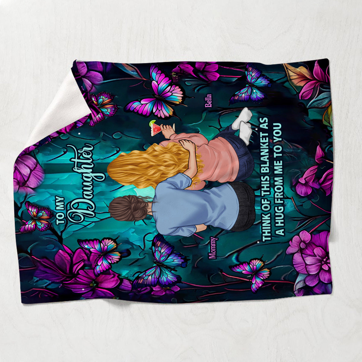 Türkis-lila Schmetterlingsdecke – Geschenk für Tochter, Enkelin – Personalisierte Decke