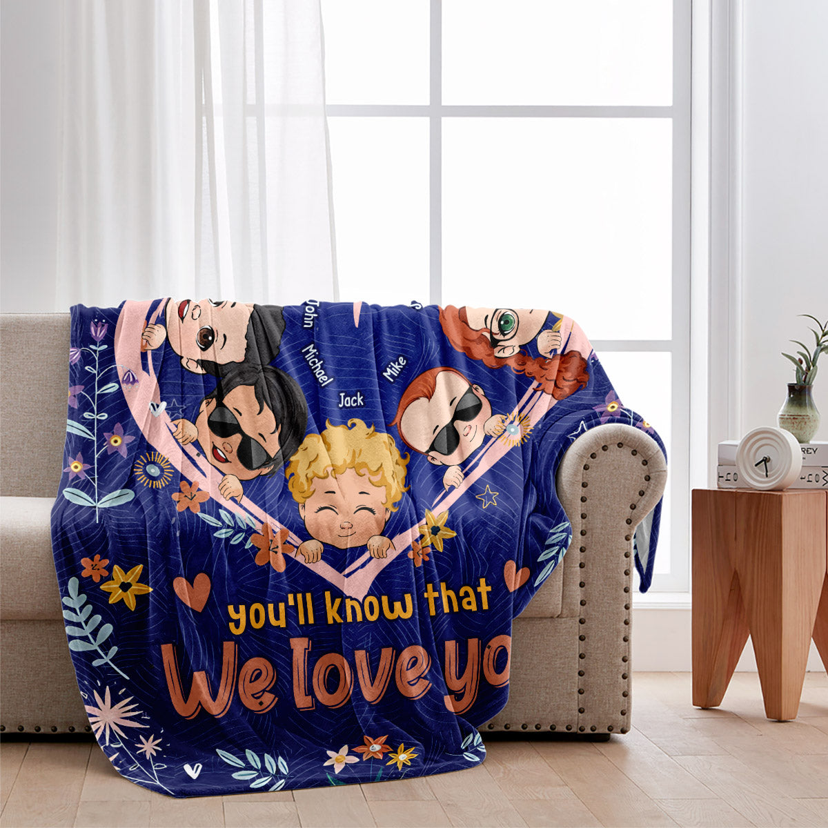 Jedes Mal, wenn du dieses Herz berührst, wirst du wissen, dass wir dich lieben – personalisierte Oma-Decke