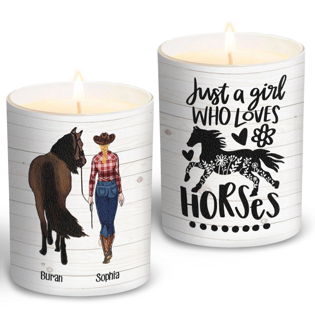 Just A Girl Who Loves Horses - Personalized Horse Candle With Wooden Lid