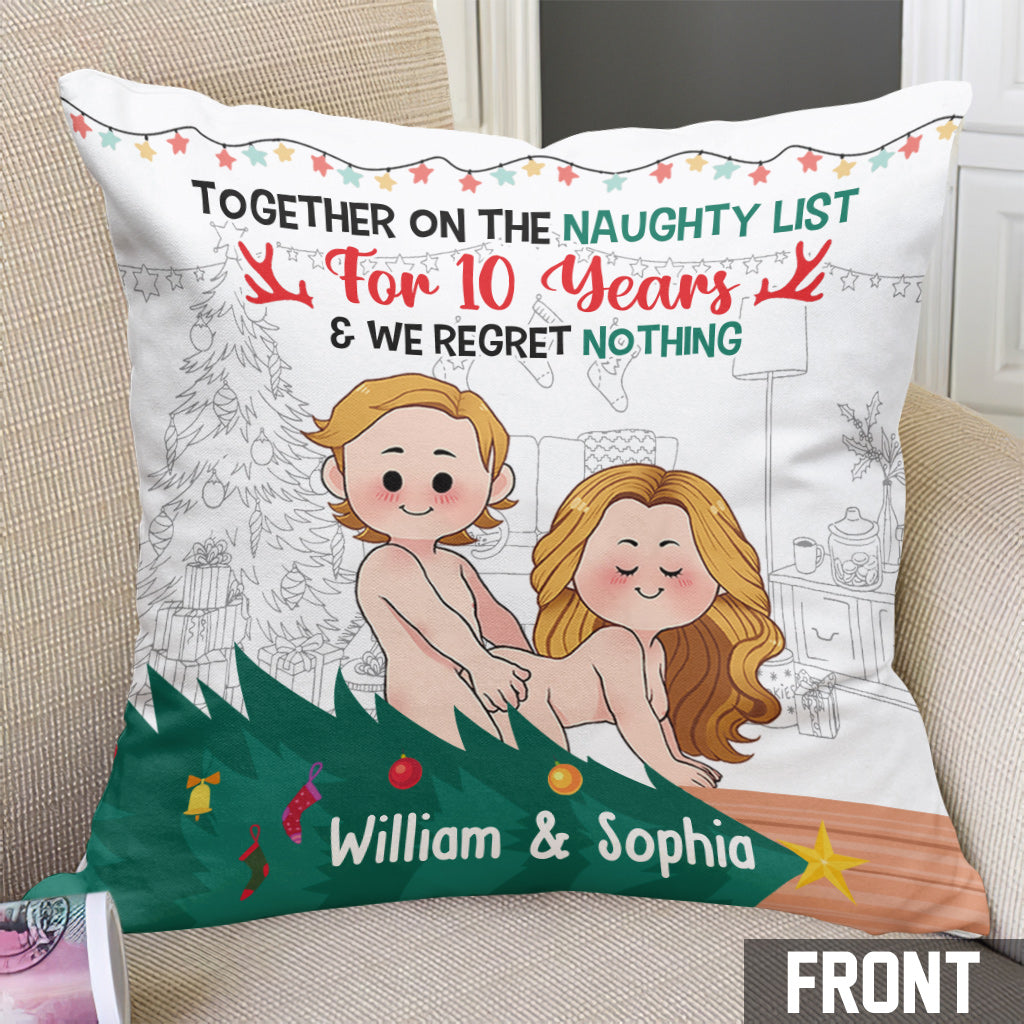 Together On The Naughty List - Personalized Couple Throw Pillow