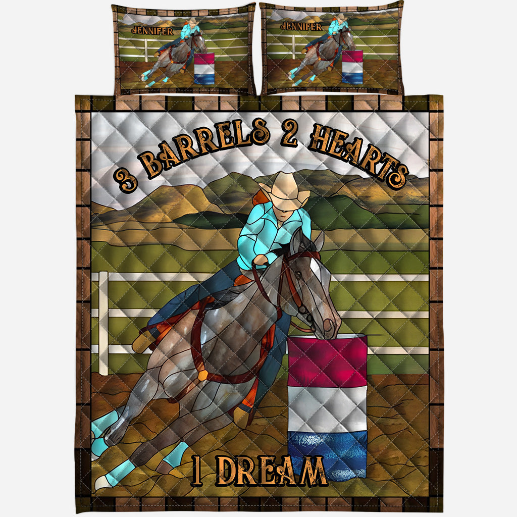 3 Barrels 2 Hearts 1 Dream - Personalized Horse Quilt Set
