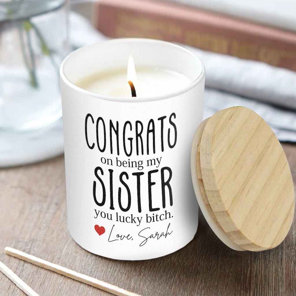Congrats On - Personalized Sibling Candle With Wooden Lid