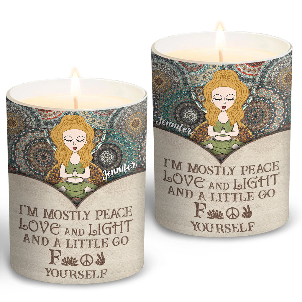I'm Mostly Peace - Personalized Yoga Candle With Wooden Lid