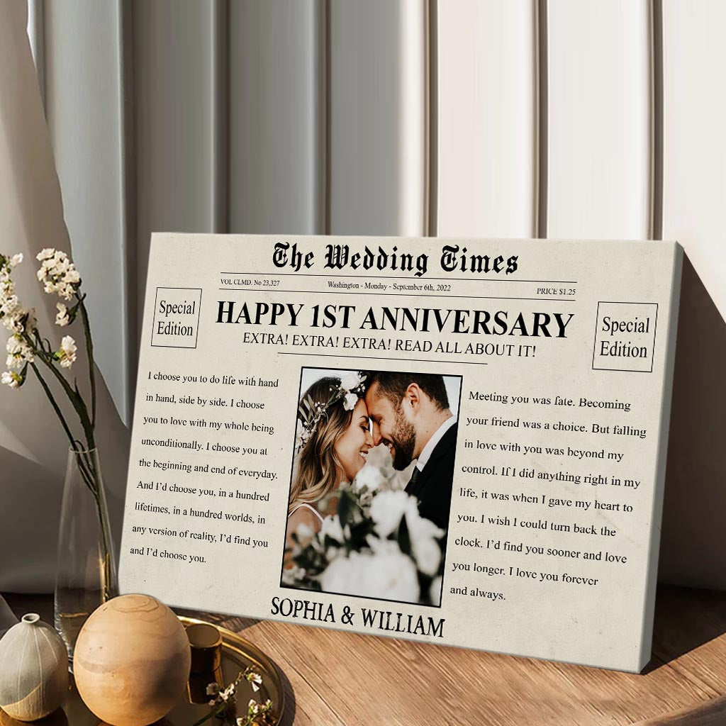 Happy Anniversary The Wedding Times Newspaper - Personalized Husband And Wife Canvas And Poster