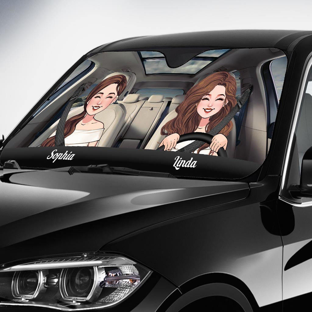 Adventure Awaits - Husband And Wife gift for wife, husband, girlfriend, boyfriend, mom, dad - Personalized Car Sunshade